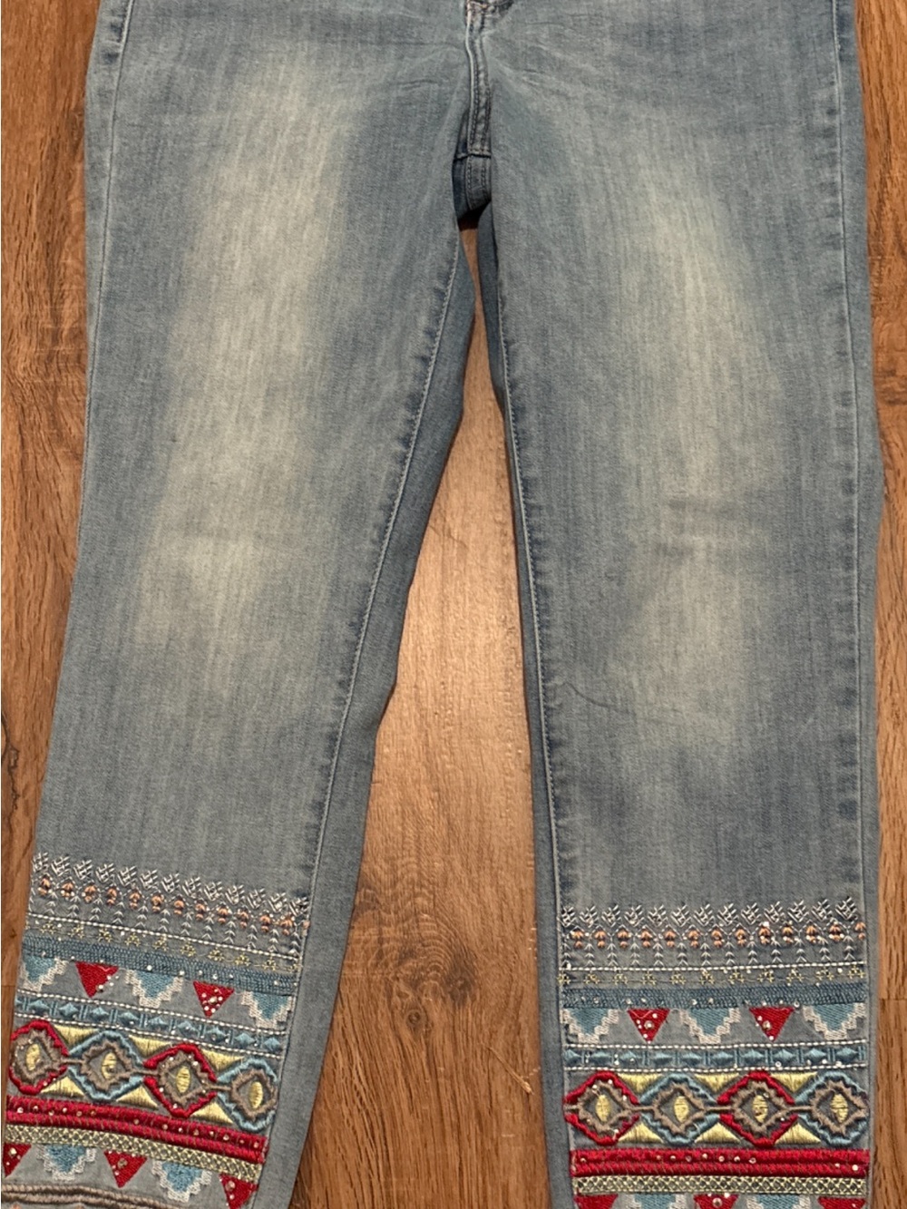 David Britton Buffalo Cropped Embroidered-Hem Ankle Jeans in Light Blue